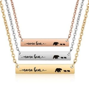 Mama Bear Bar Chain Necklace - Choose Gold Rose Gold or Silver